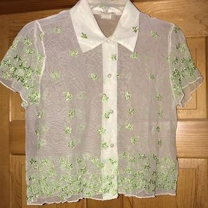 Sheer Lt. Green Embroidered Blouse M Kalan SZ S